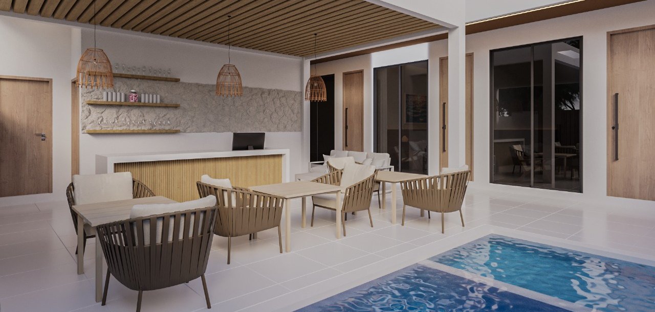 Open lounge and reception beside the pool terrace